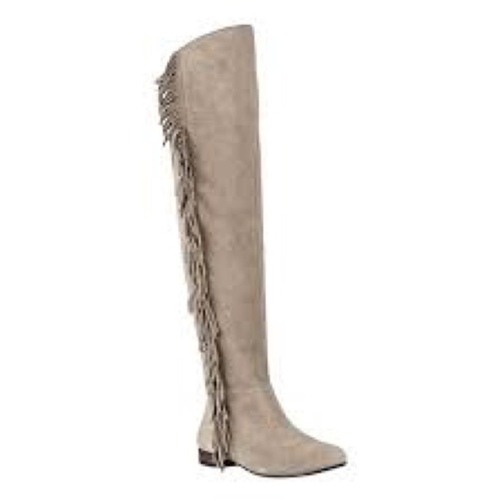 Vintage America Fringe OTK Taupe Boots